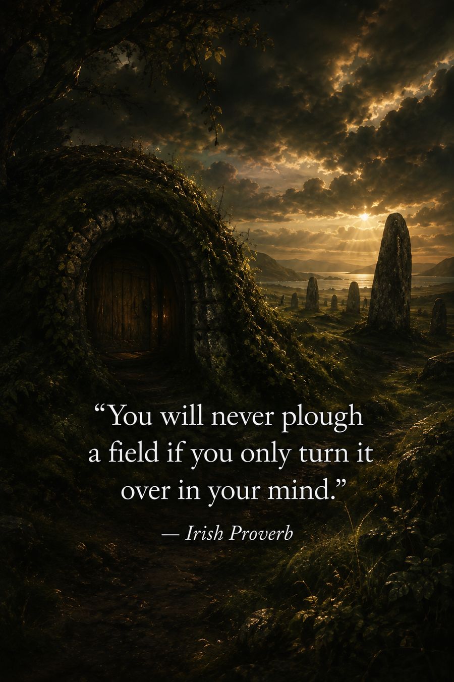 Irish proverb about perseverance beside a stone circle