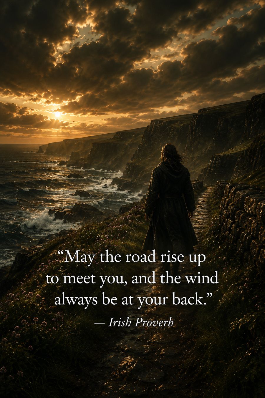 Irish blessing beside the cliffs and the sea