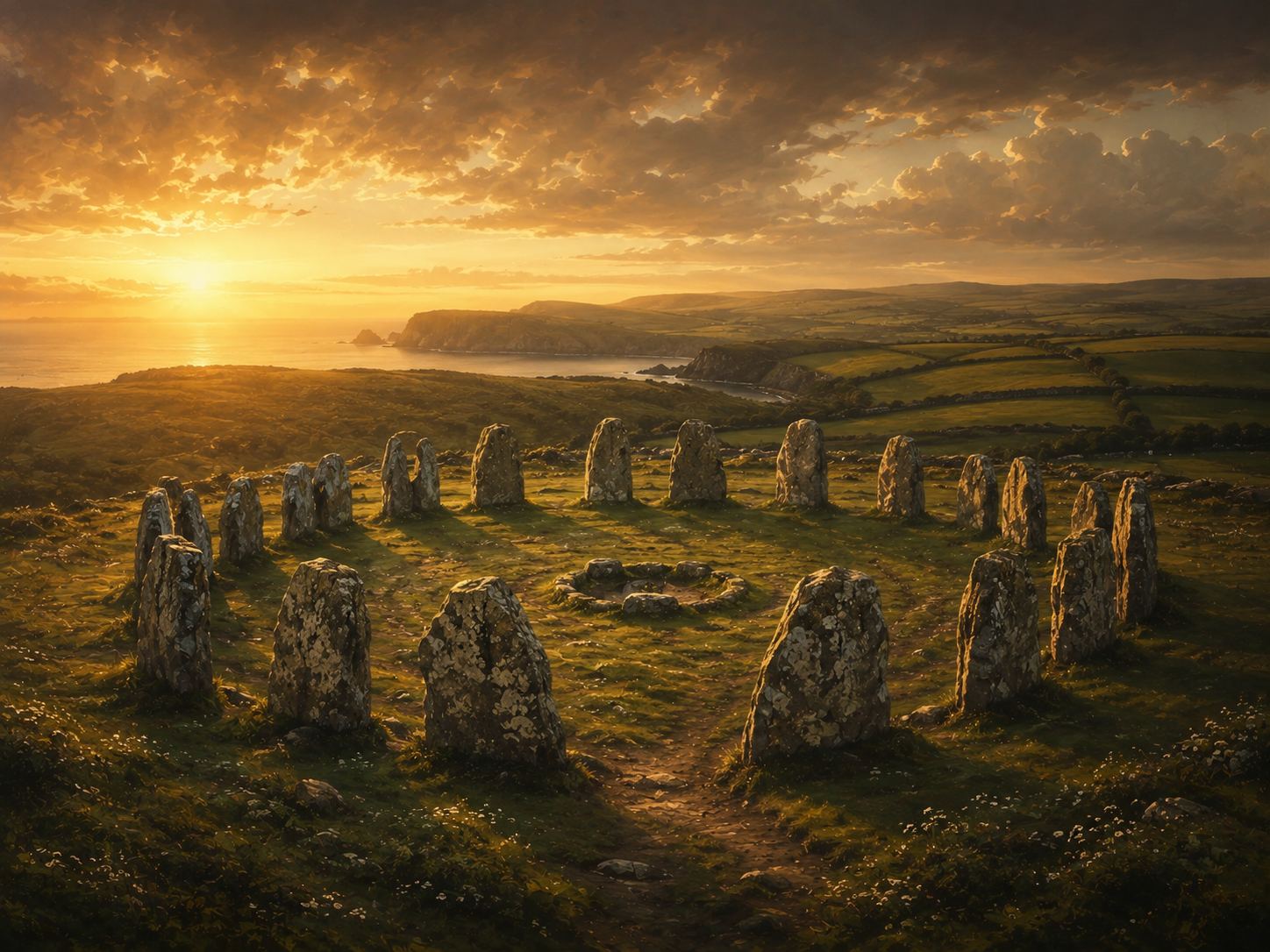 Círculo de Piedra de Drombeg al atardecer