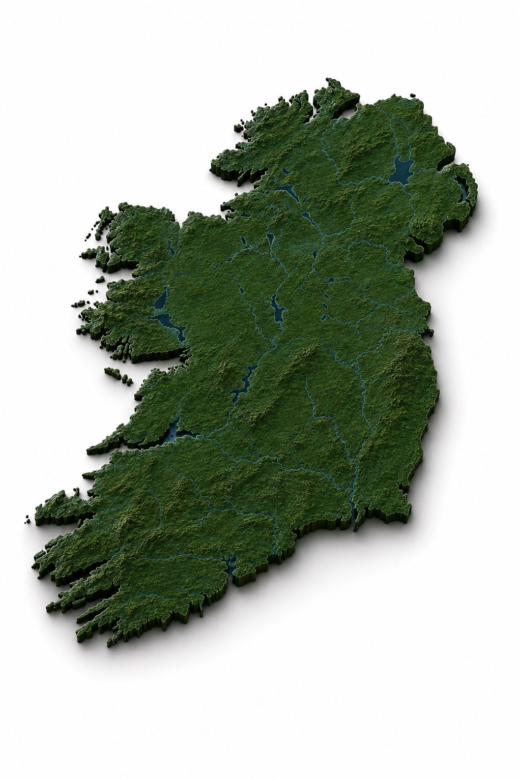 3D relief map of Ireland with legendary sites highlighted