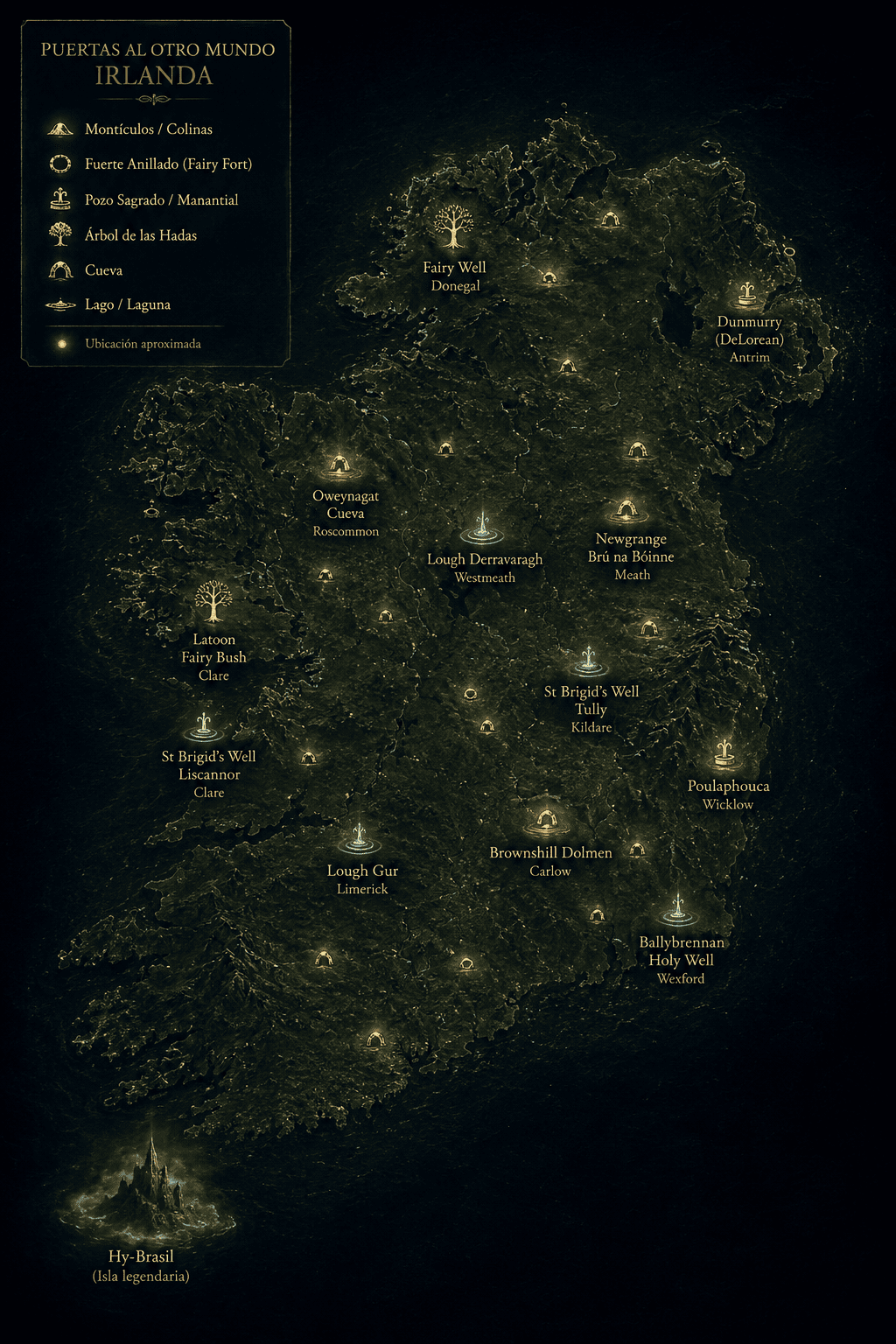 Mapa interactivo de Irlanda con puntos de lugares mágicos y mitológicos